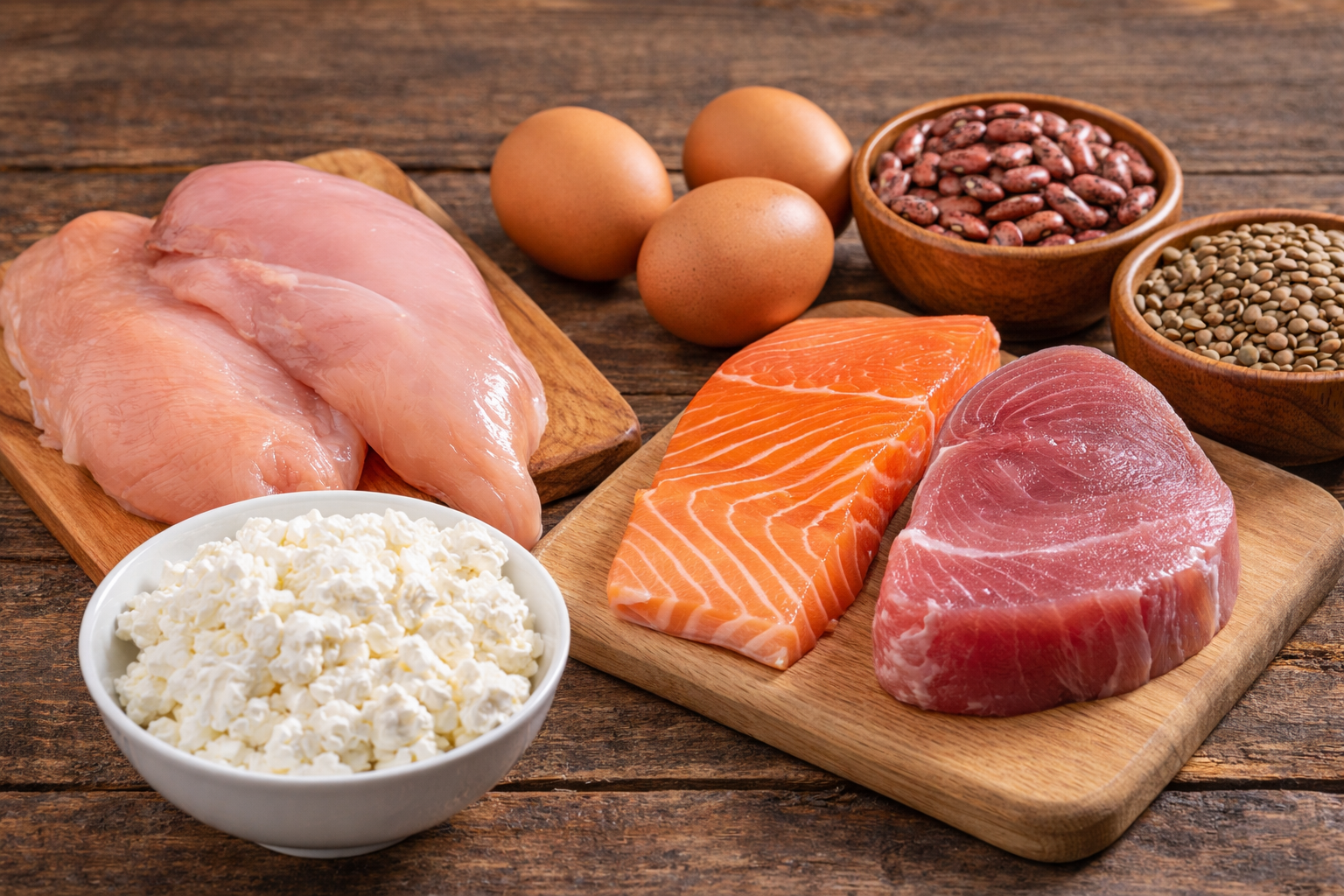 alimentos ricos em proteina peito de frango ovos salmao atum queijo cottage feijao e lentilha