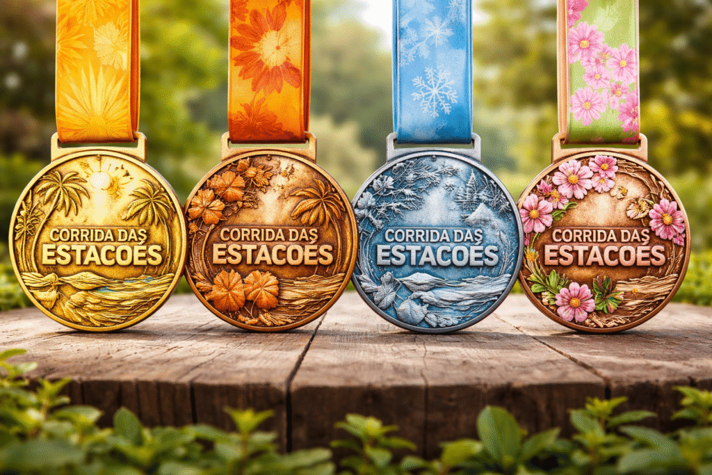 medalhas corrida das estacoes verao outono inverno primavera prova de corrida de rua brasil