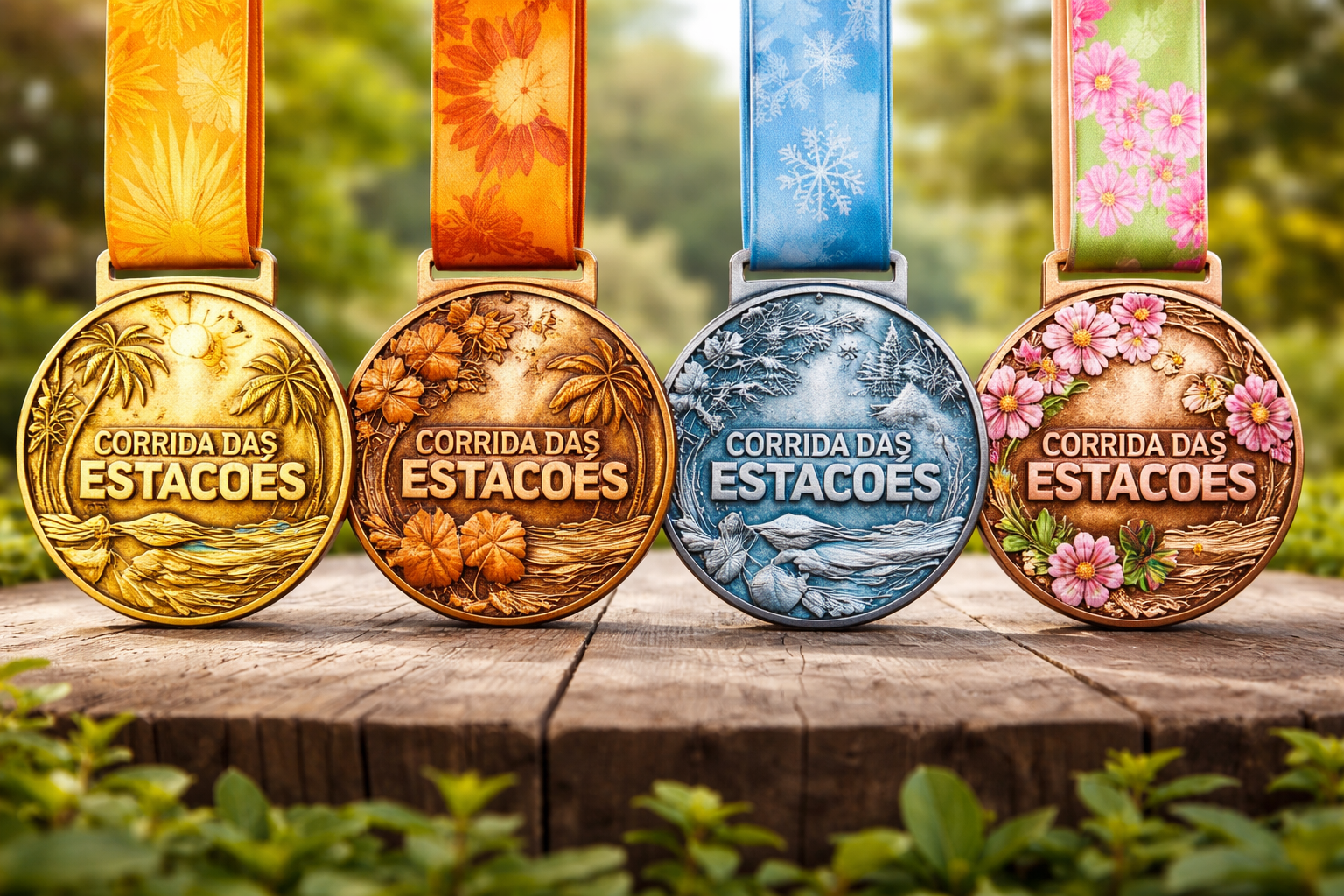 medalhas corrida das estacoes verao outono inverno primavera prova de corrida de rua brasil